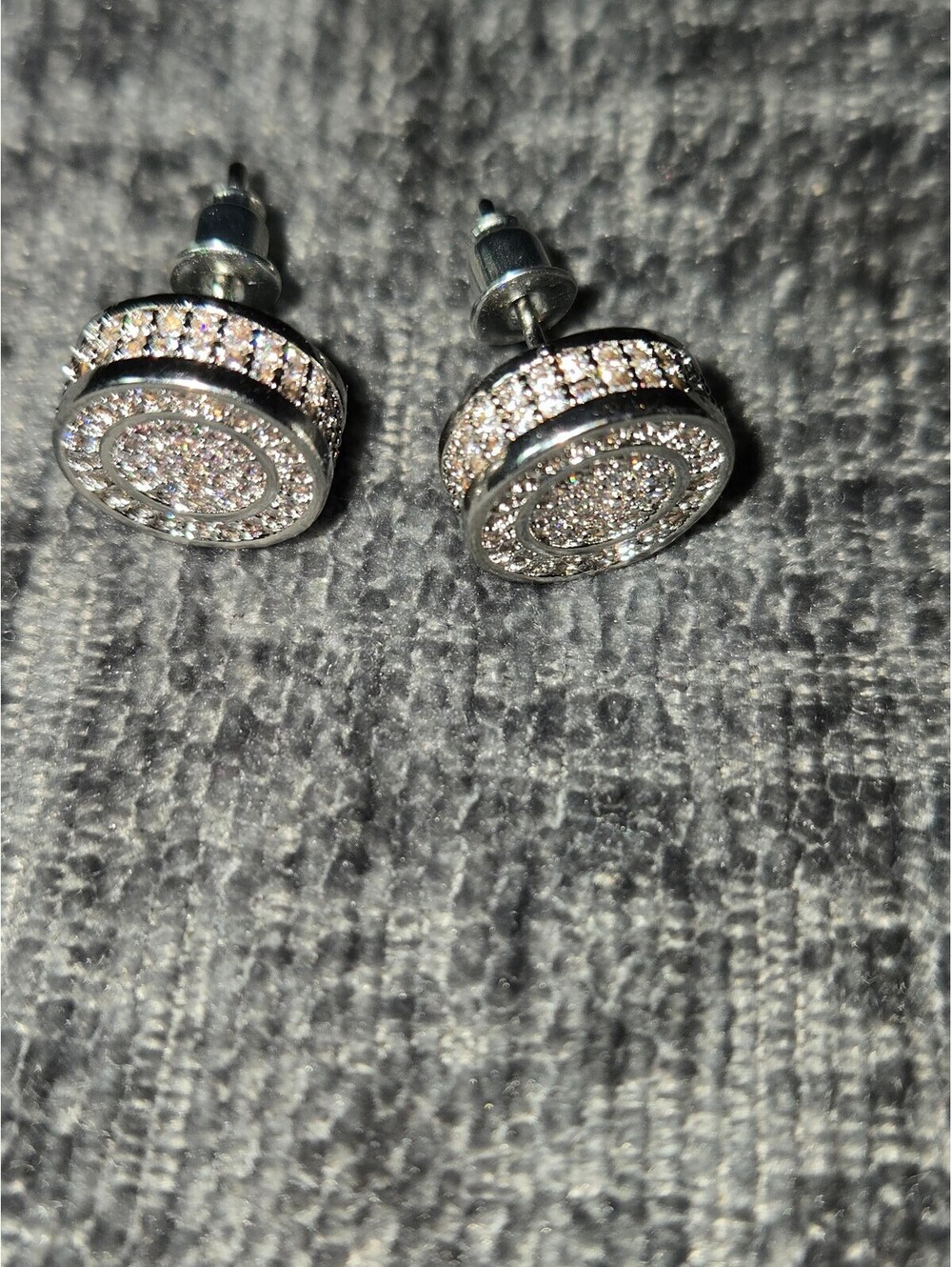 Elegant Gold Plated Round Stud Earrings w/ Rhinestones 1/2 inch